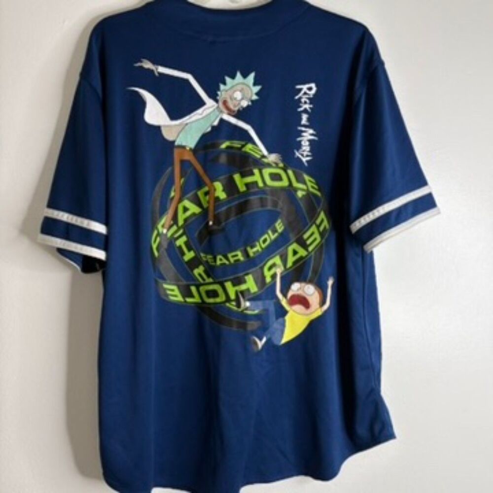 Rick and Morty Baseball Jersey Shirt XL Blue Pickle Rick Portal Graphic